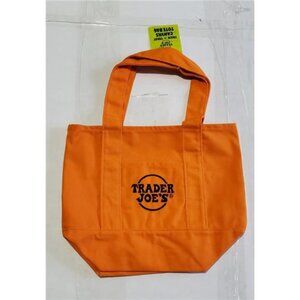 Trader Joe’s Trick-or-Treat Mini Canvas Tote Bags Pumpkin Orange with Black Logo